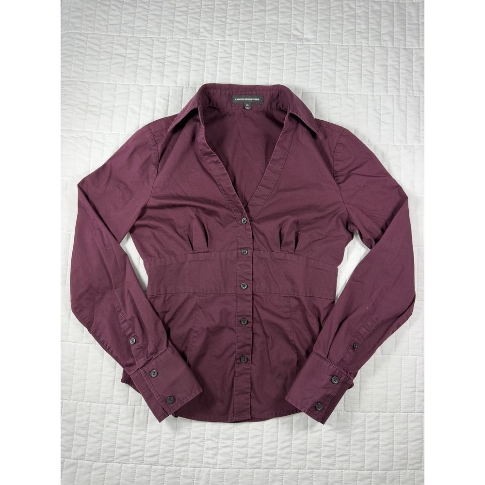 Office Siren Dark Purple Long Sleeve Button-Up Shirt Corporate Goth Blouse XS